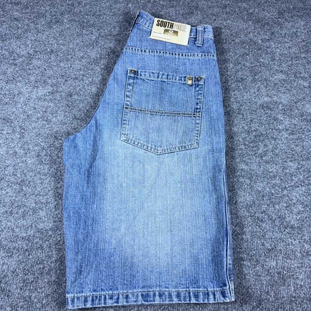 Southpole Mens Denim Shorts 32 Baggy Relaxed Fit Medium Wash Blue Streetwear